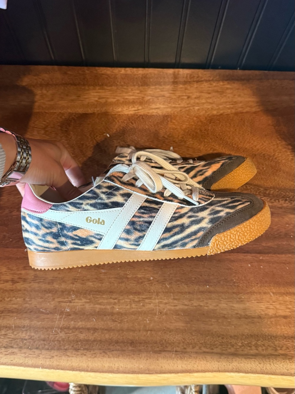 Gola Leopard Print Sneakers with Pink Heel and Gum Sole